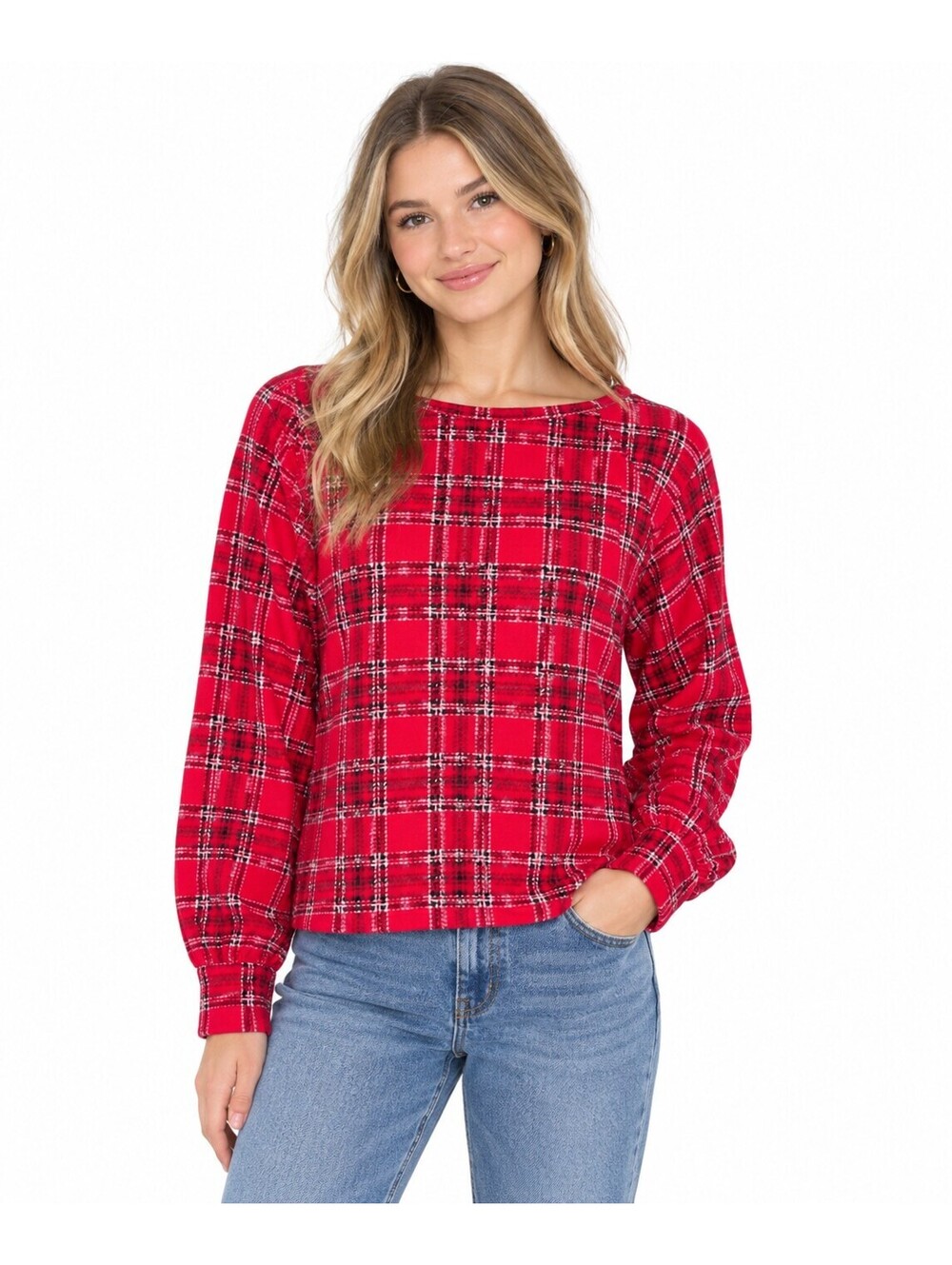 LOFT Red Plaid Long Sleeve Blouse Top Holiday Christmas Tartan Womens Small S